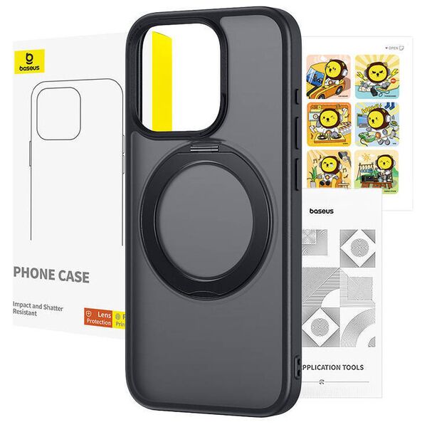 Case with stand + tempered glass IPHONE 14 PRO MAX Baseus SkyRing Magnetic black 6932172659288