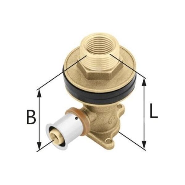 Kolano ścienne mosiężne z uszami do suchej zabudowy GZ/GW ultraPRESS - 16 Rp1/2 L = 78 mmKAN-THERM