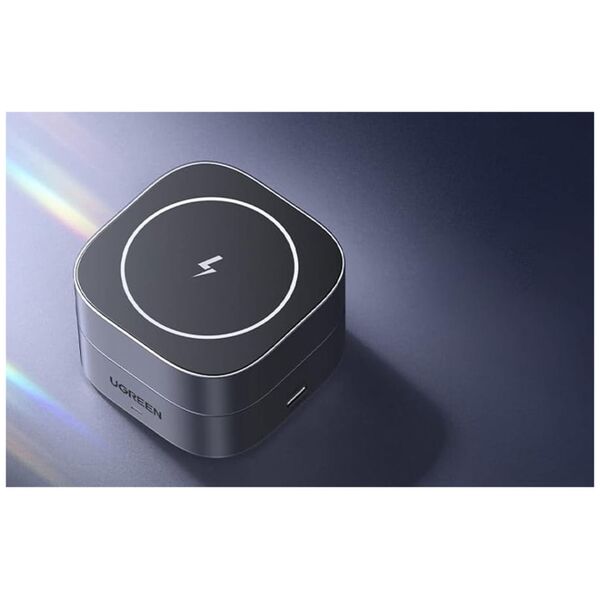Ładowarka Ugreen Ładowarka indukcyjna Qi 2w1 Ugreen W256 do iPhone, AirPods, 20W (czarna) + kabel USB-C do USB-C 1m
