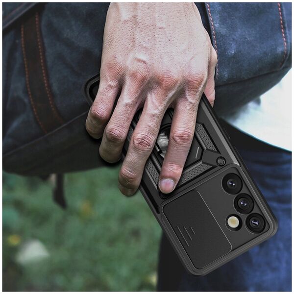 Etui pancerne Hybrid Armor Camshield z osłoną aparatu i metalowym ringiem do Samsung Galaxy S25+ - czarne