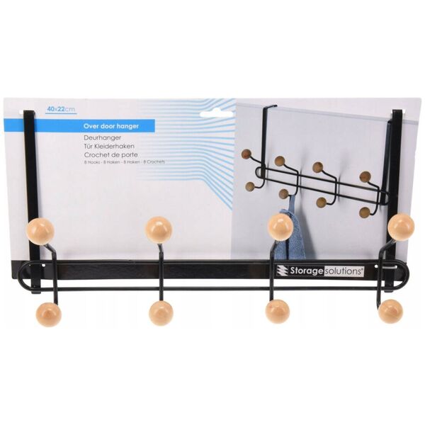 Storage Solutions Κρεμάστρα πόρτας, μεταλλική, με ξύλινα πόμολα, 40 x 22 x 10 cm 14127178 8720573749176