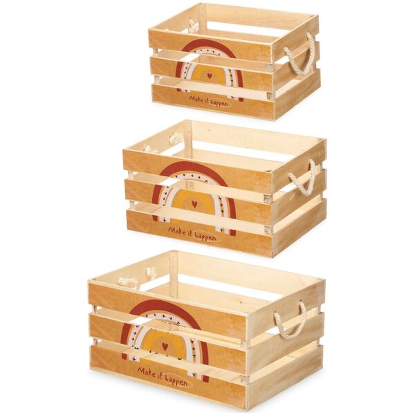 Giftdecor Ξύλινα διακοσμητικά κουτιά με σχέδιο ουράνιο τόξο RAINBOW, 3 τεμάχια 14195218 8430852654779