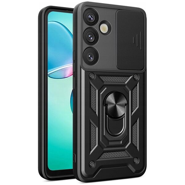 Etui pancerne Hybrid Armor Camshield z osłoną aparatu i metalowym ringiem do Samsung Galaxy S25 - czarne