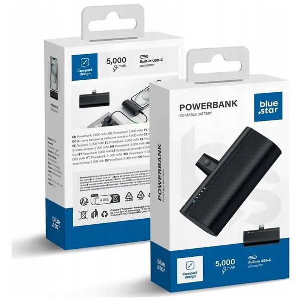 BLUE STAR powerbank 5000 mAh z wbudowanym złączem Typ C 2,1A W0556 czarny