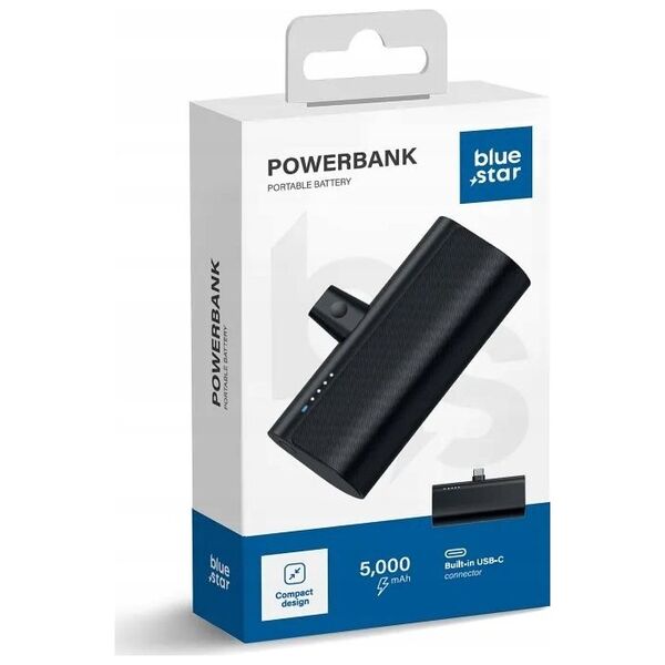 BLUE STAR powerbank 5000 mAh z wbudowanym złączem Typ C 2,1A W0556 czarny