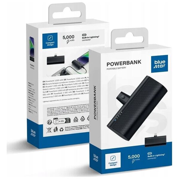 BLUE STAR powerbank 5000 mAh z wbudowanym złączem Lightning 2,1A W0556P czarny