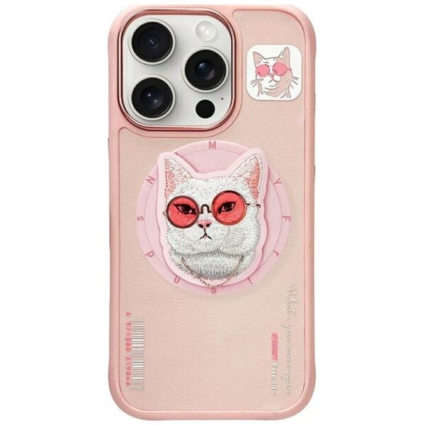 Etui Nimmy Glasses Cool Cat do iPhone 16  Pro różowy