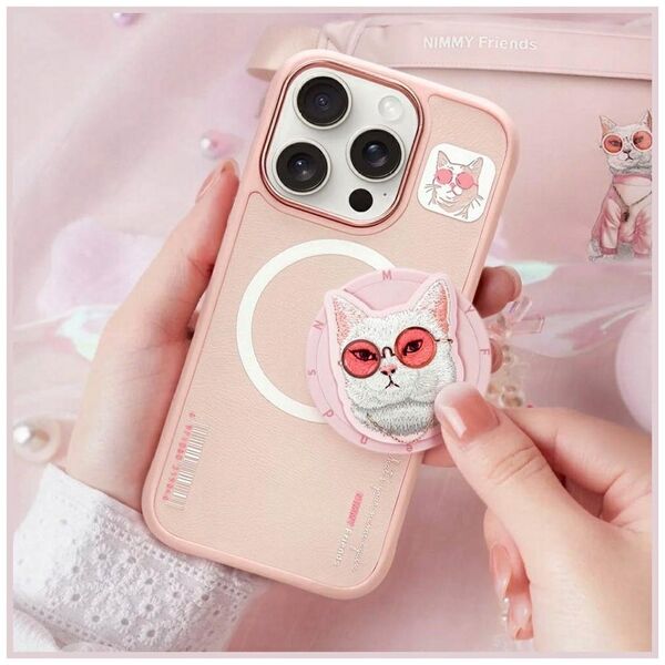 Etui Nimmy Glasses Cool Cat do iPhone 16  Pro różowy
