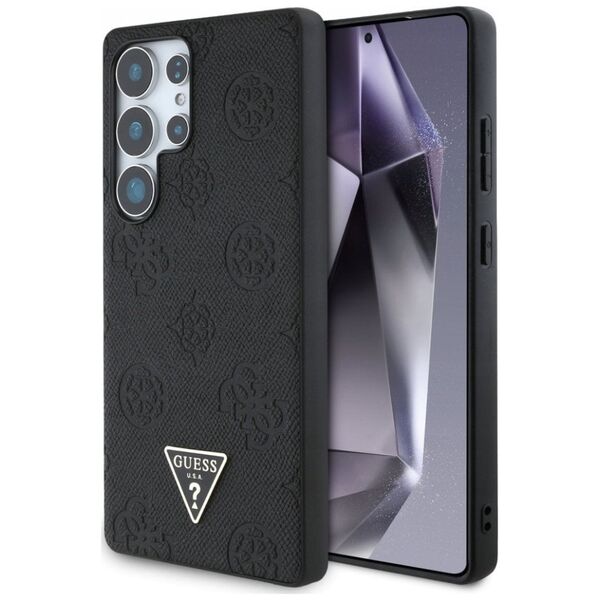 Etui Guess Grained Hot Stamp Peony  Pattern Triangle Logo MagSafe do Samsung Galaxy S25 Ultra czarny
