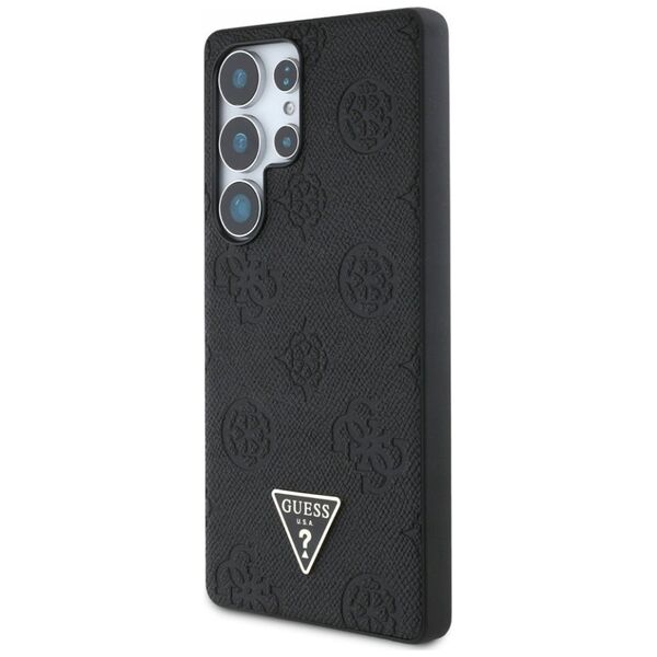 Etui Guess Grained Hot Stamp Peony  Pattern Triangle Logo MagSafe do Samsung Galaxy S25 Ultra czarny