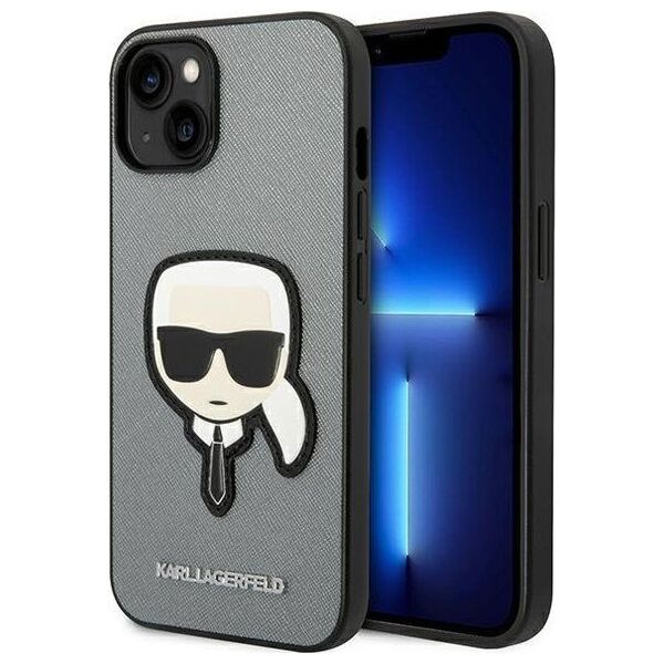 Karl Lagerfeld Karl Lagerfeld Saffiano Karl Head Patch Case - Etui iPhone 14 (srebrny)