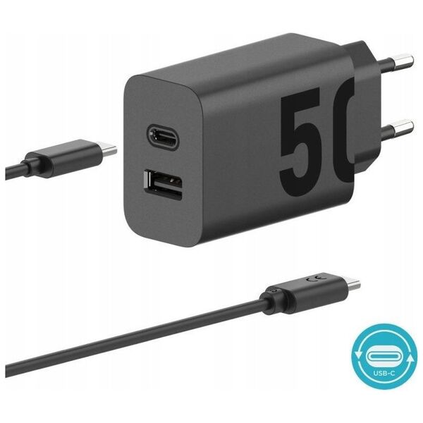 Ładowarka Motorola Motorola Charger TurboPower 50W Duo USB-C + USB-A  w/ USB-C cable, Black