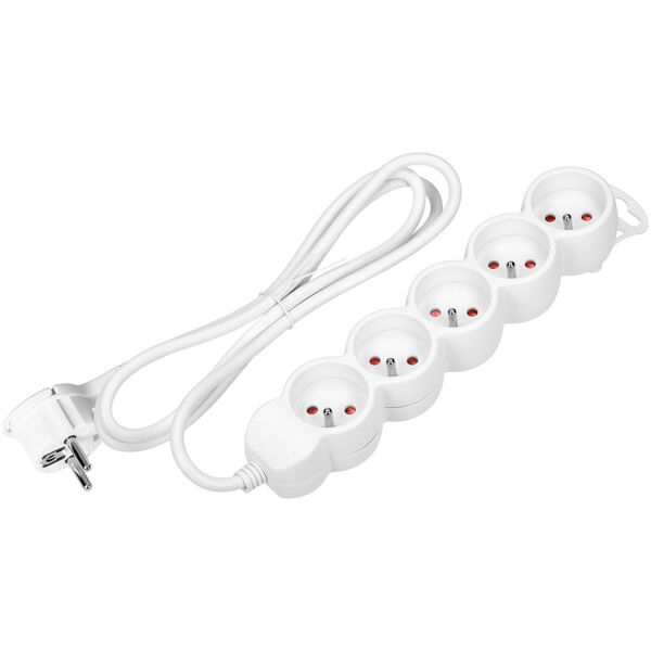 Orno Przedłużacz 5-krotny 2P+Z, 3m H05VV-F 3x1,5mm2, Imax=16A, płaska wtyczka, biały