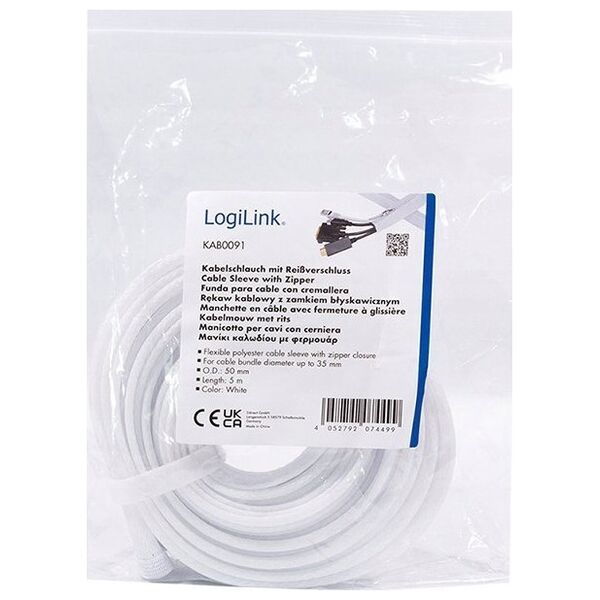 LogiLink LogiLink Kabelschlauch 0,5 mm mit Reißverschluss 5 m weiß