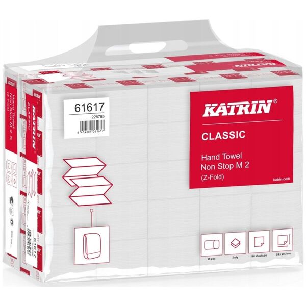 Katrin Katrin Classic Hand Towel Non Stop M2 Handy Pack, 80 mm, 203 mm, 120 mm, 270 g, 160 sheets, Paper