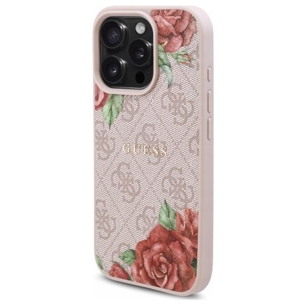 Guess GUHMP16LP4ROPEMCP iPhone 16 Pro     6.3" różowy/pink hardcase 4G Flowers Print MagSafe