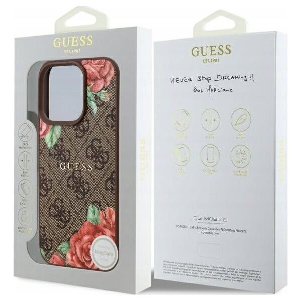 Guess GUHMP16LP4ROPEMCW iPhone 16 Pro     6.3" brązowy/brown hardcase 4G Flowers Print MagSafe