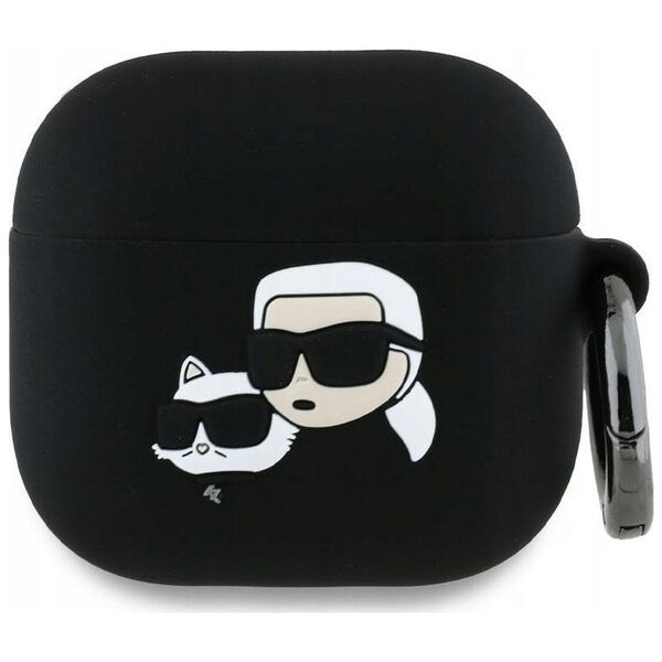 Karl Lagerfeld KLA4RUNKCHK AirPods 4      cover czarny/black Silicone Karl&Chaupette Head 3D