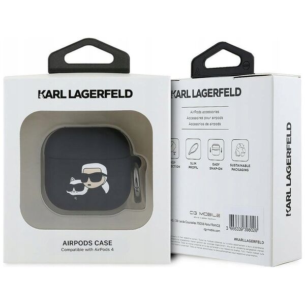 Karl Lagerfeld KLA4RUNKCHK AirPods 4      cover czarny/black Silicone Karl&Chaupette Head 3D