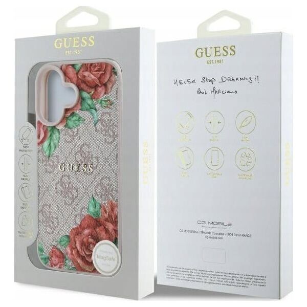 Guess GUHMP16SP4ROPEMCP iPhone 16 6.1"    różowy/pink hardcase 4G Flowers Print MagSafe