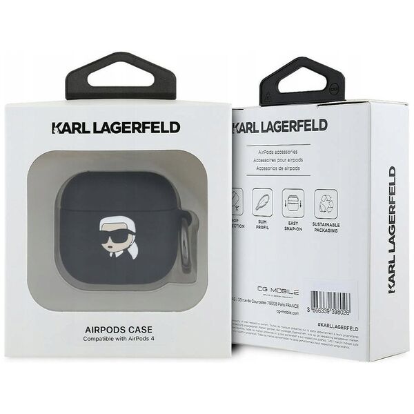 Karl Lagerfeld KLA4RUNIKK AirPods 4       cover czarny/black Silicone Karl Head 3D