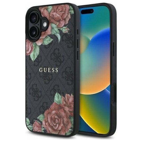 Guess GUHMP16SP4ROPEMCK iPhone 16 6.1"    czarny/black hardcase 4G Flowers Print MagSafe