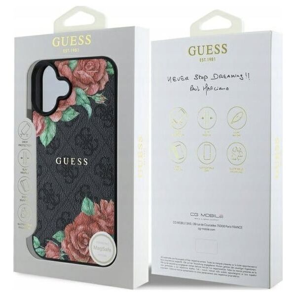 Guess GUHMP16SP4ROPEMCK iPhone 16 6.1"    czarny/black hardcase 4G Flowers Print MagSafe