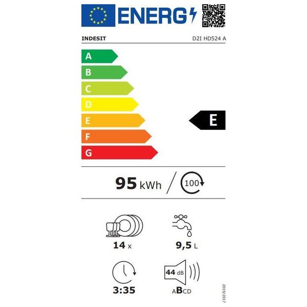 Świetlówka Hivision Built-in | Dishwasher | D2I HD524 A | Width 59.8 cm | Number of place settings 14 | Number of programs 8 | Energy efficiency class E | Display | Does not apply