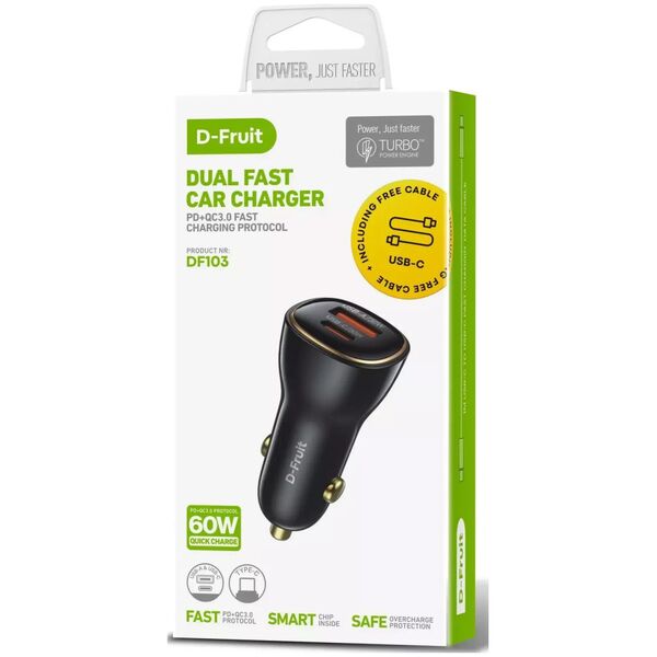 Φορτιστής αυτοκινήτου Kaku D-Fruit USB-A + USB-C 60W (DF103) 14111862 4741326504785
