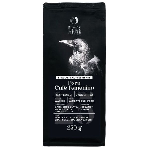 Specialty coffee beans Black Crow White Pigeon Peru Cafe Femenino, 250 g
