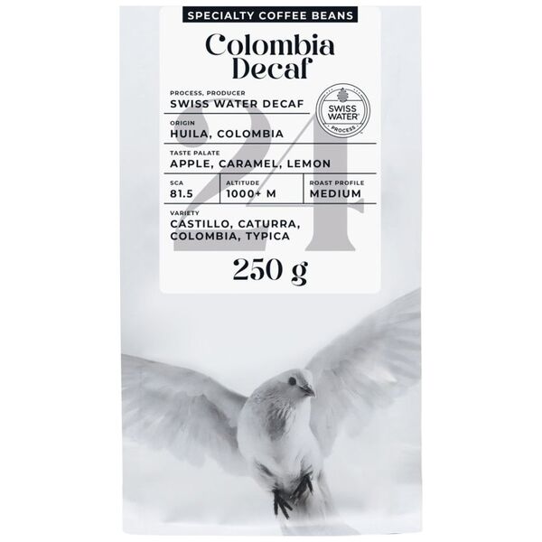 Specialty decaf coffee beans Black Crow White Pigeon Colombia Decaf, 250 g