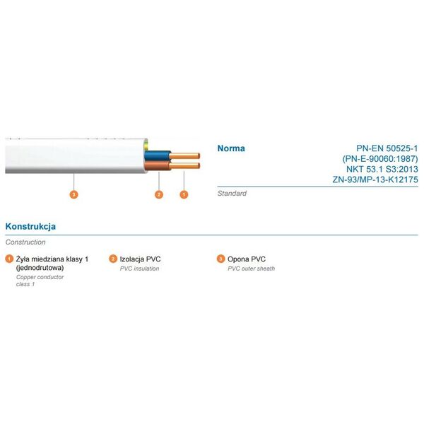 NKT Cables Przewód instalacyjny YDYP 2x2,5 750V biały 13029004