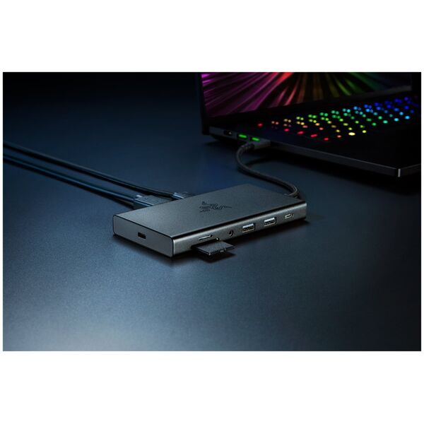 Razer USB-C Dock, Wired, USB 3.2 Gen 1 (3.1 Gen 1) Type-C, 85 W, 10,100,1000 Mbit/s, Black, MicroSD (TransFlash), SD