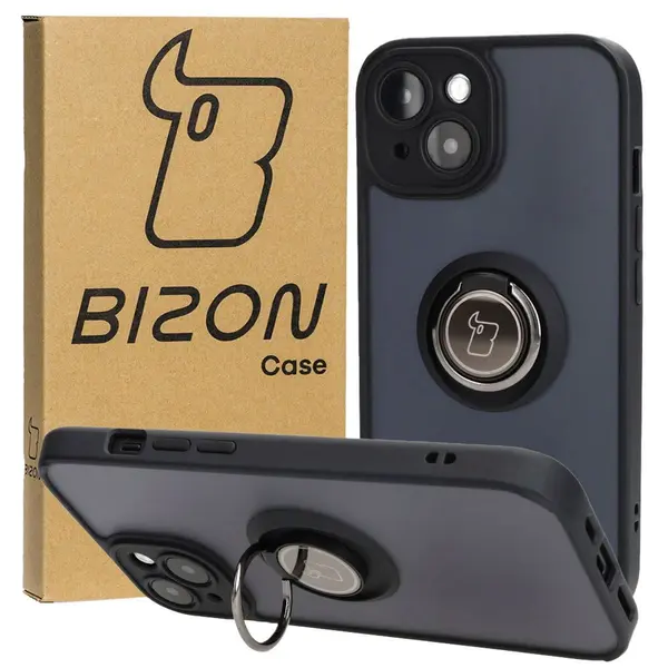 Bizon Case Hybrid Ring Apple iPhone 15 smoky with a black frame