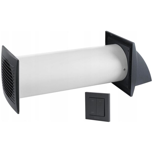 Wall-mounted recuperator E-EXTRA EER100SA, DN100, with wall switch, anthracite color.