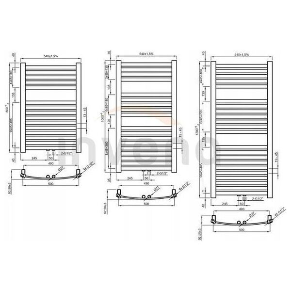 Towel dryer INVENA, 1200 x 540 mm, steel, white