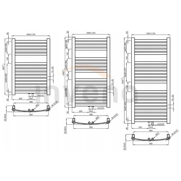 Towel dryer INVENA, 1200 x 540 mm, steel, graphite color.