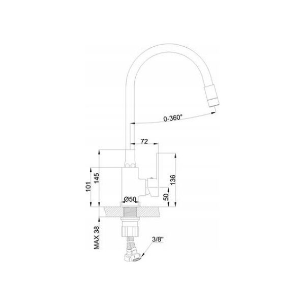 Sink faucet INVENA KSANTI, with 360deg rotating spout, black