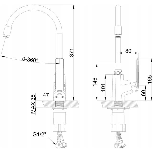 Sink mixer LIGARIA INVENA TREND, with flexible spout, chrome color.