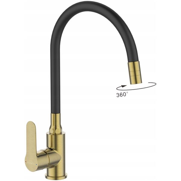 Sink mixer INVENA KSANTI PLUS, with 360deg rotating spout, polished gold color.