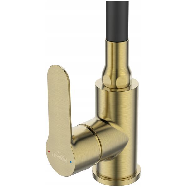 Sink mixer INVENA KSANTI PLUS, with 360deg rotating spout, polished gold color.