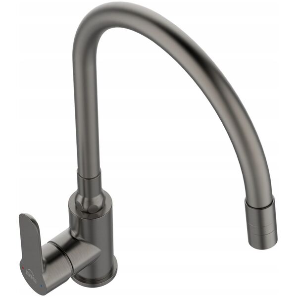 Sink mixer INVENA KSANTI PLUS, with 360deg swivel spout, matt grey.