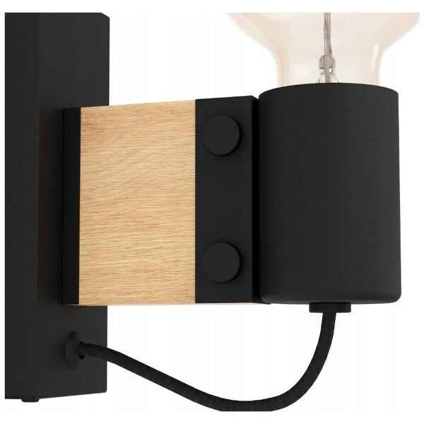 Wall lamp EGLO Bailrigg, 1 x E27, 40W, black/wood color, 5.5 x 14 x 13.5 cm