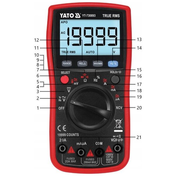Yato YT.TRUE RMS LCD DIGITAL METER 19999