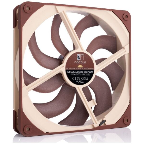 Noctua NF-A14X25 G2 LS-PWM, Air cooler, 14 cm, 800 RPM, 81.6 m³/h, Beige, Brown