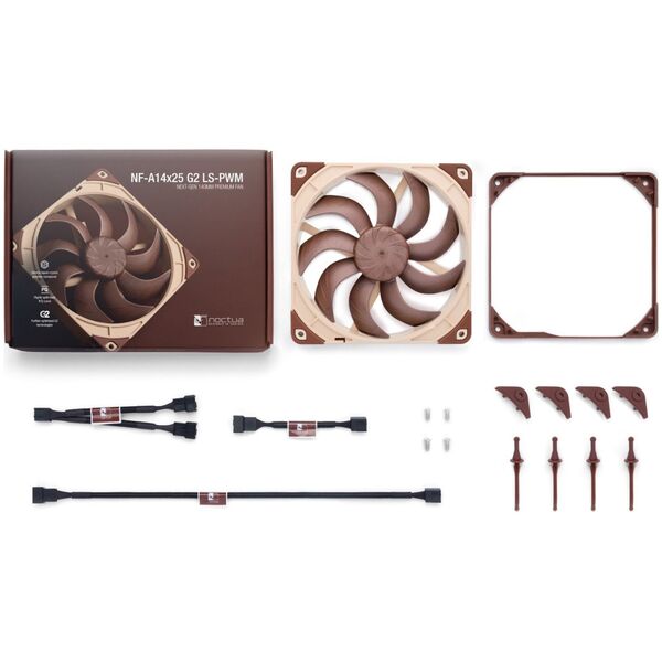 Noctua NF-A14X25 G2 LS-PWM, Air cooler, 14 cm, 800 RPM, 81.6 m³/h, Beige, Brown