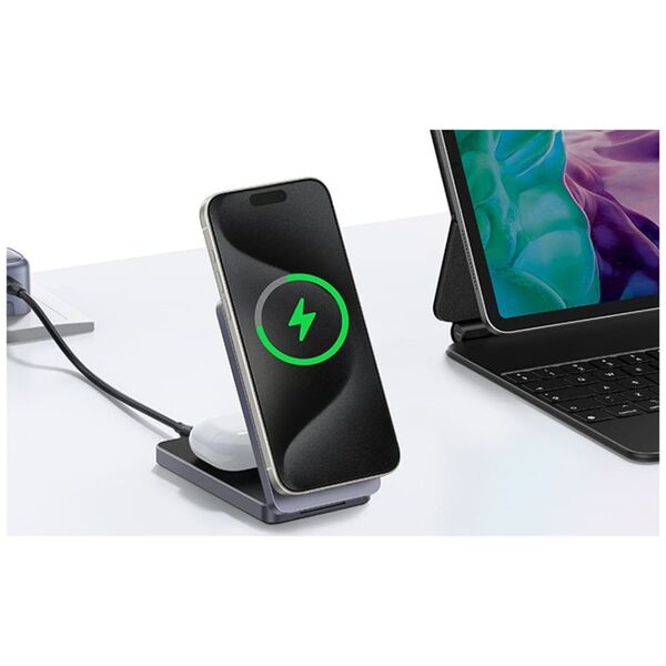 Ładowarka indukcyjna 2w1 Ugreen W528 do iPhone, AirPods, 20W (biała)