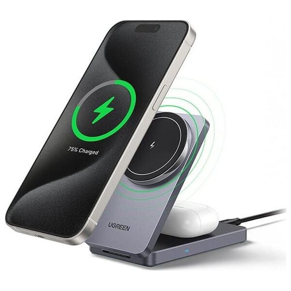 Ładowarka indukcyjna 2w1 Ugreen W528 do iPhone, AirPods, 20W (biała)