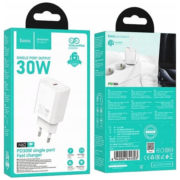HOCO ładowarka sieciowa Typ C PD QC 30W N62 biała
