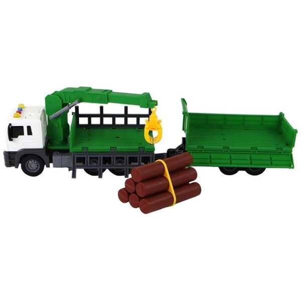 LeanToys Ciężarówka Z Dźwigiem Przyczepą Napęd Frykcyjny Dźwięki Zielona Drewno 1:16